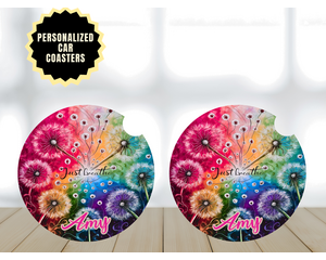 Floral motivational car coaster. Absorbent, slip-resistant, and customizable. Perfect gift for self-care lovers! Personalize them 